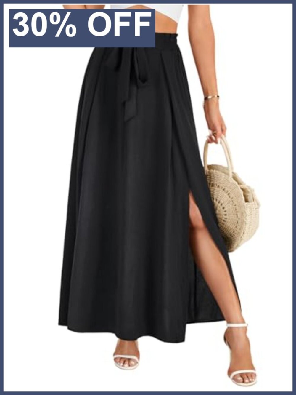 Women's Pleated A-Line Maxi Skirt High Waist Flowy Side Slit Boho Dressy
